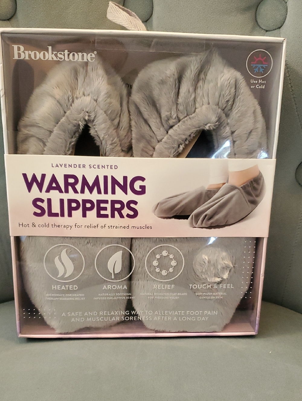 Brookstone Lavender Scented Warming Slippers - Gray